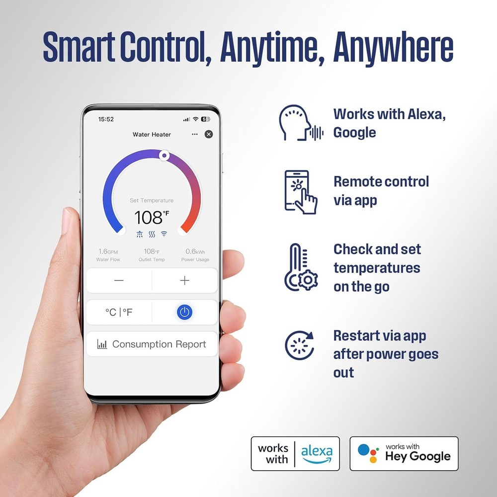 Westinghouse 3.5kW Tankless Water Heater Electric Smart with WiFi & Amazon Alexa