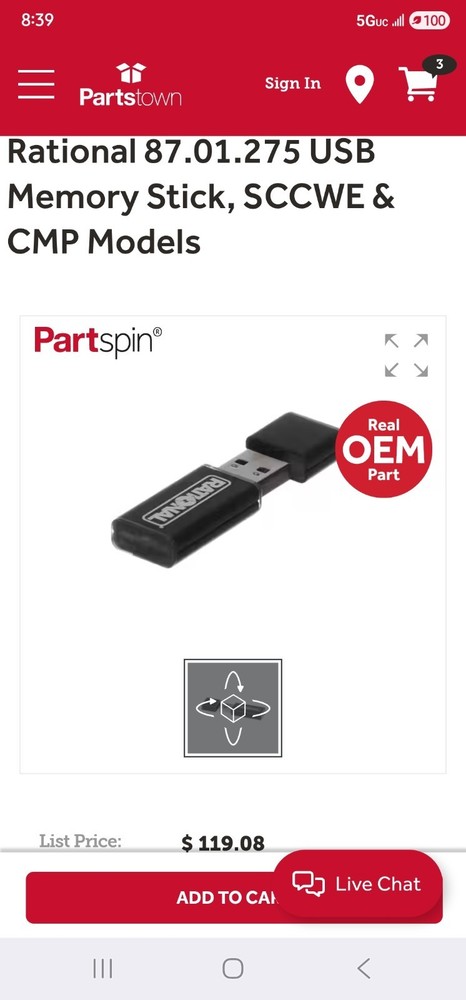 Rational 87.01.275 USB Memory Stick, SCCWE & CMP Models