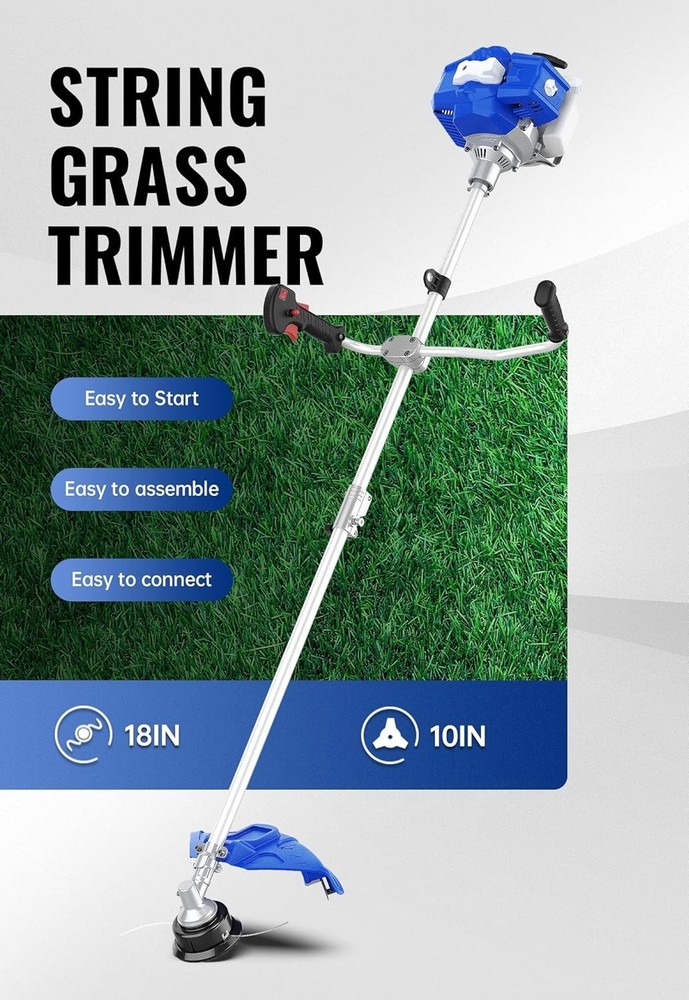 52cc Full Crank Gas Weed Wacker - 18" String Trimmer with Shoulder Strap