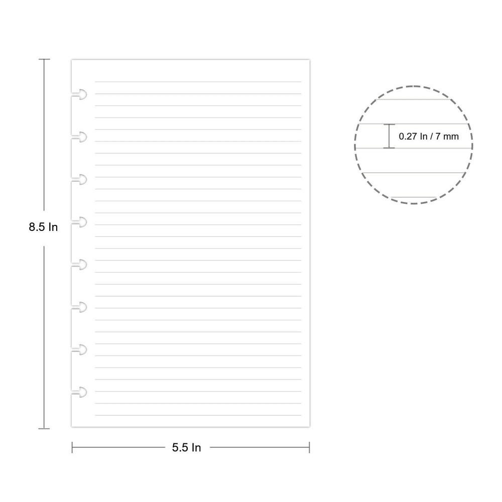 Junior Size Refills Paper, A5 Loose Leaf Paper for 100 Sheets, Clear,White
