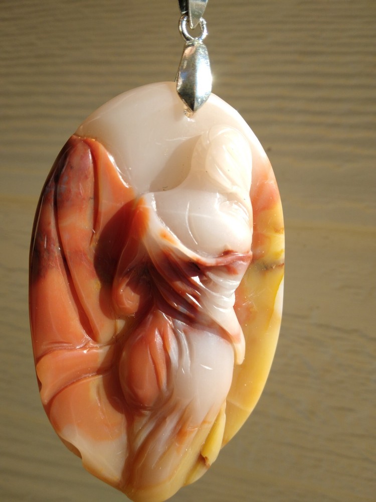 Multicolor Agate Handcarved Lady Pendant Necklace