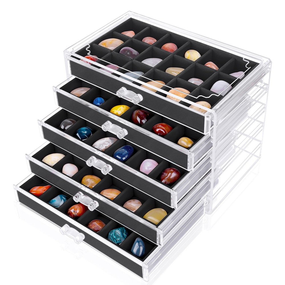 Rock Display Case, Collection Box, 90 Grid Crystal Clear