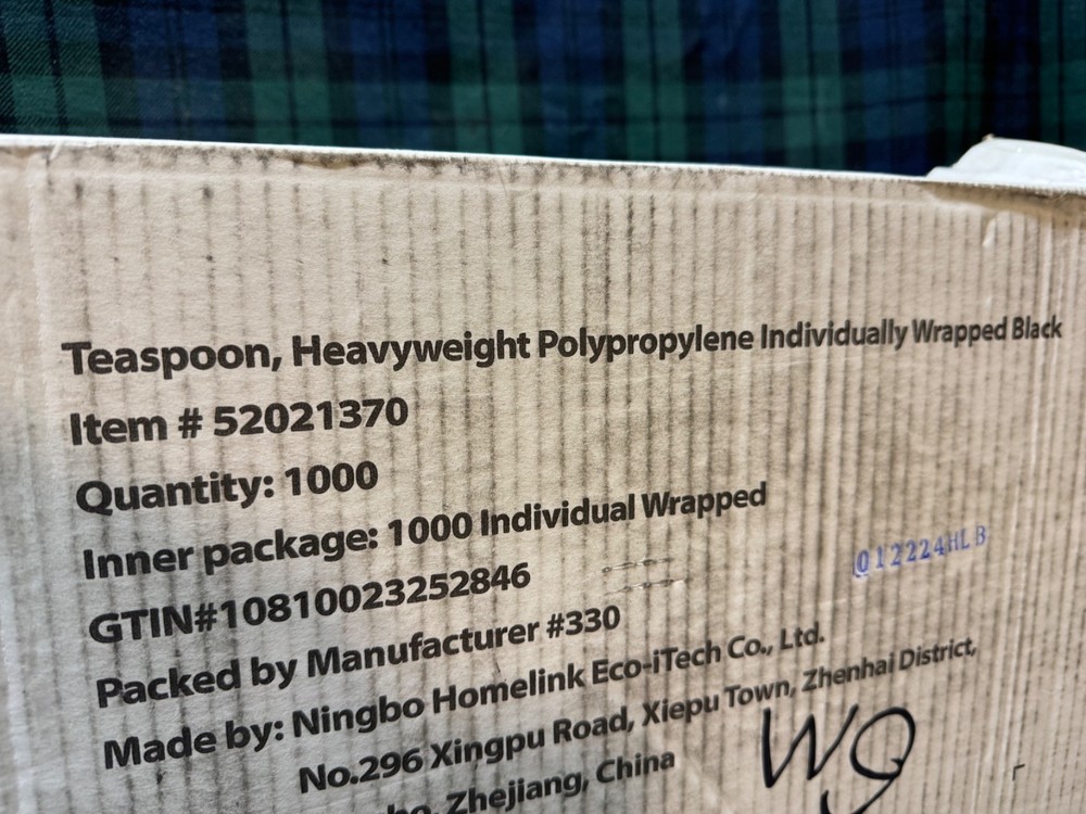 Ningbo Teaspoon Heavyweight Polypropylene Individually Wrapped Black 1000 Pack