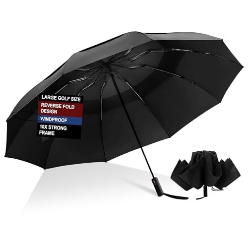 Windproof Compact Travel Umbrella - Large Inverted Auto Open & Close, Durable 10