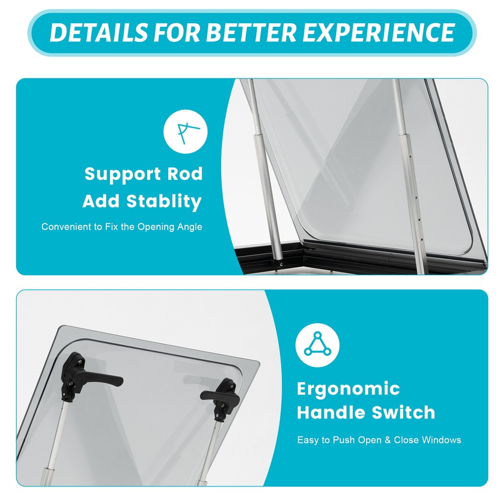 RV Caravan Hinged Push Out Window Hatch Vent Skylight 450*500mm w/Blind & Screen