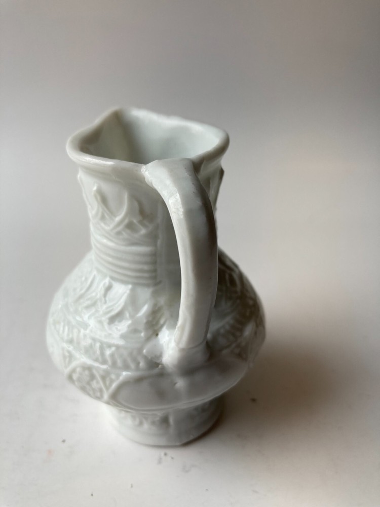 White Ceramic Mini Pitcher 3.5" tall Basket design