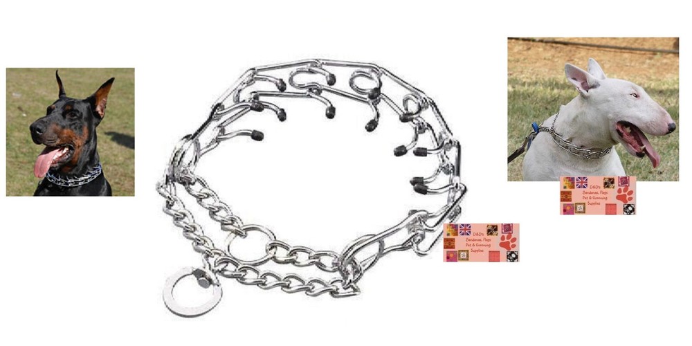 MEDIUM DOG CHOKE PRONG Pinch Rubber Tip No-Pull TRAINING 18" COLLAR Adjustable