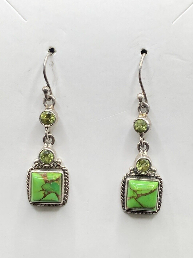 India Sterling Silver Turquoise and Peridot Dangle Earring