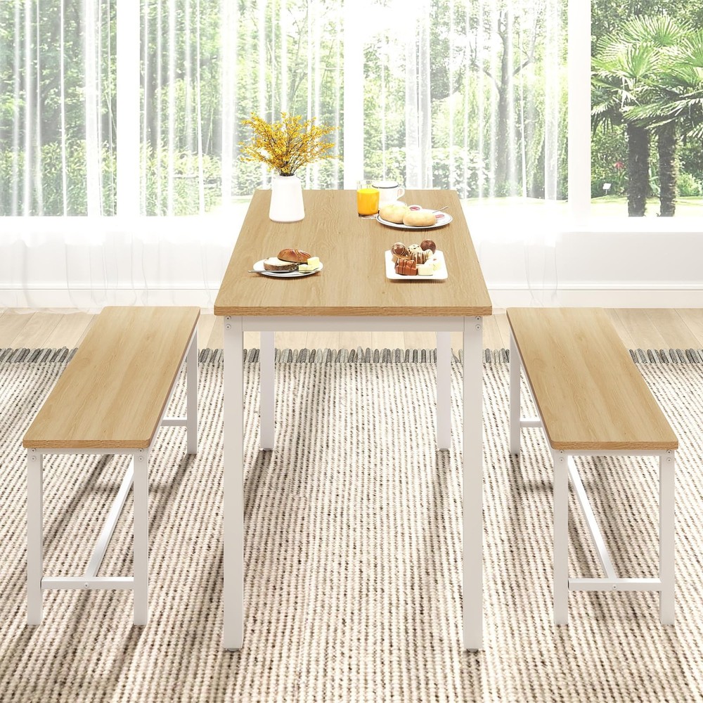 43" Dining Table Benches Set for 4, Modern Space Saving Kitchen Table Chairs ...