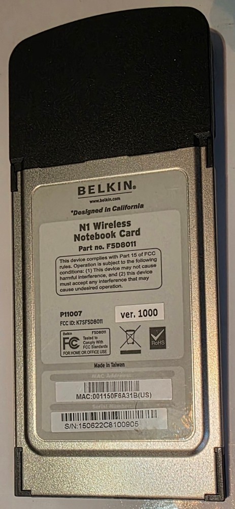 Belkin N1 Wireless Notebook Card (USED)
