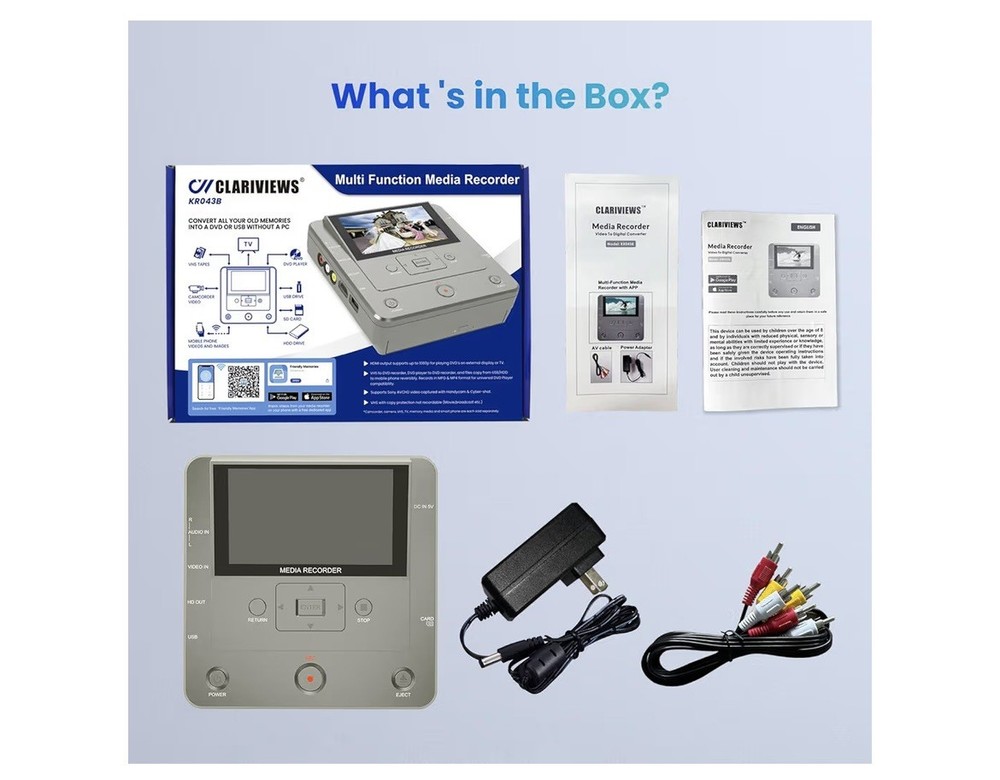 CLARIVIEWS Multi-Function Media Recorder, VHS to Digital - KR043B New Open Box