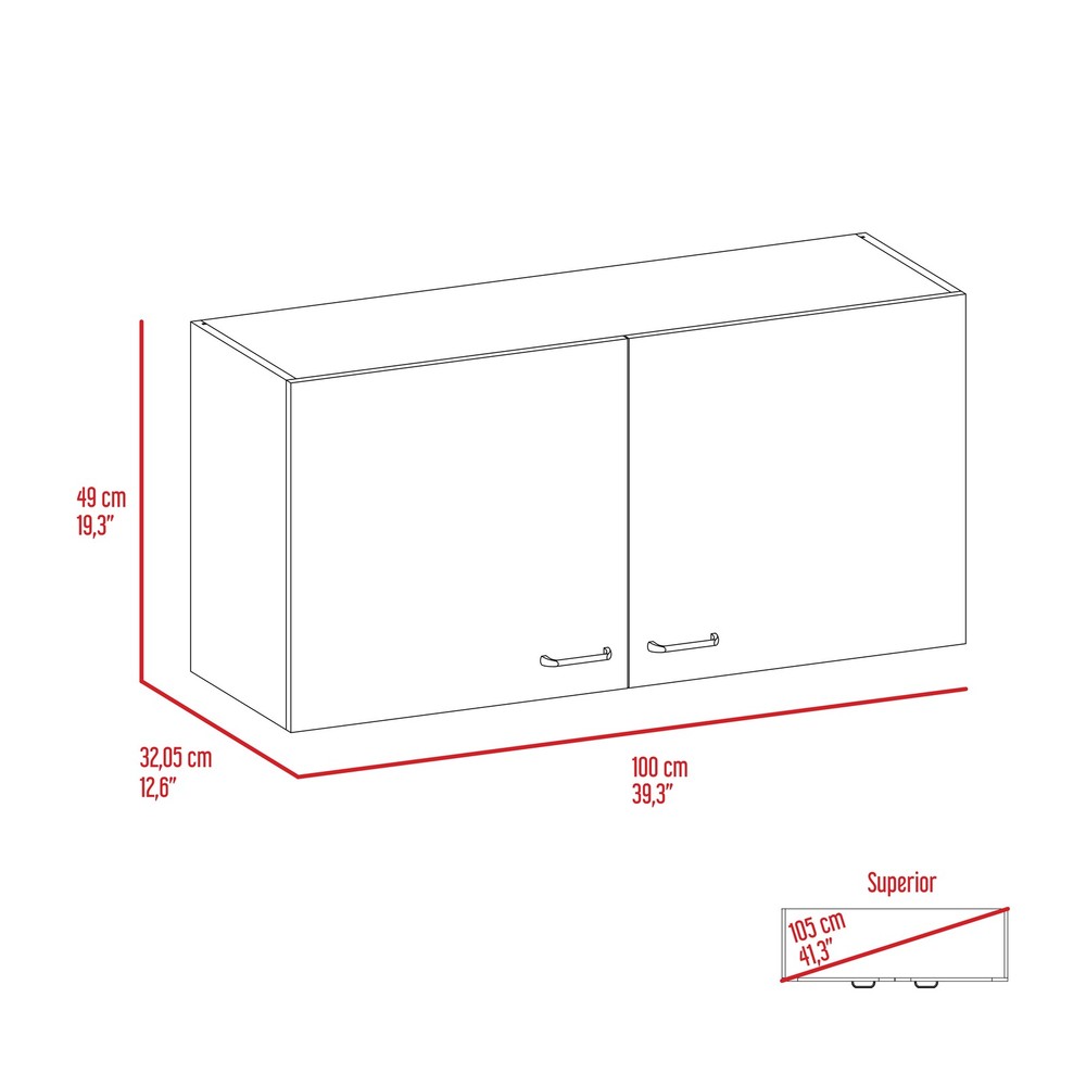White and Light Oak Rectangle 2-Door Wall Cabinet