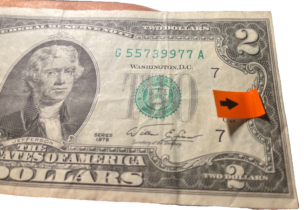 1976 $2 Dollar Bill Error (Miscut/Misaligned) G 55739977 A- Rare-Right Front