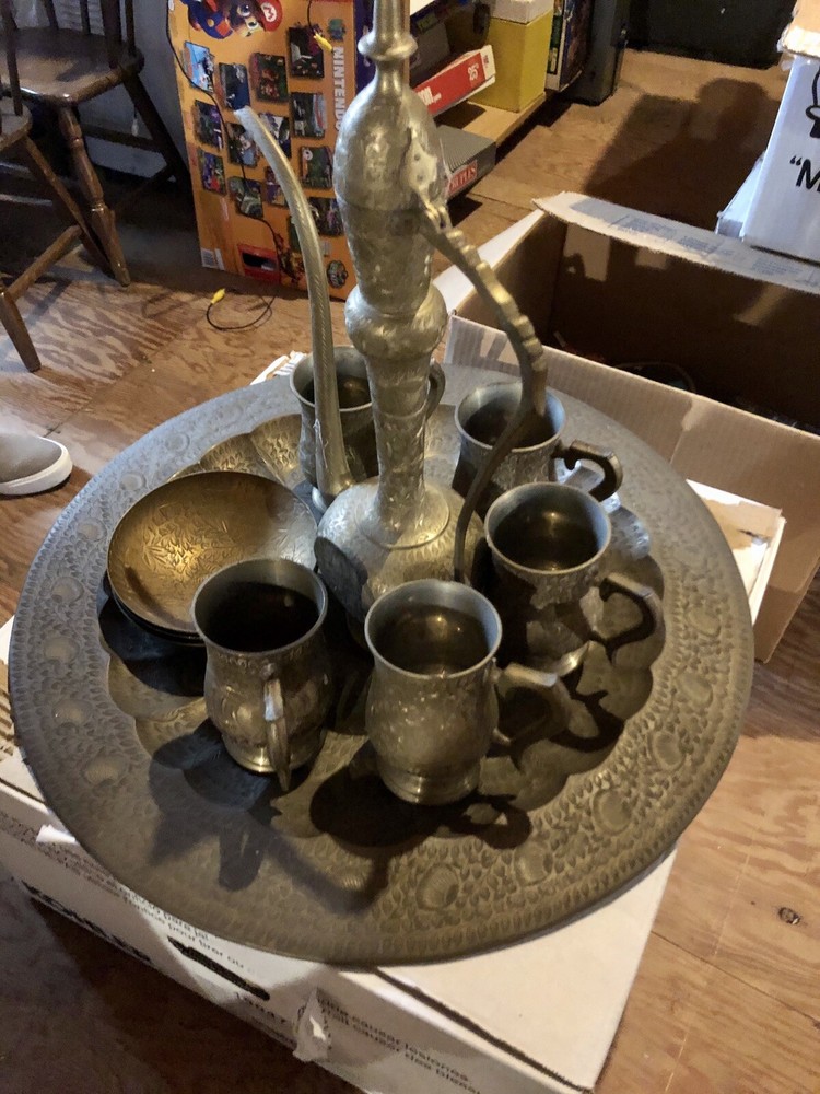 Vintage INDIA Etched Brass Samovar Set