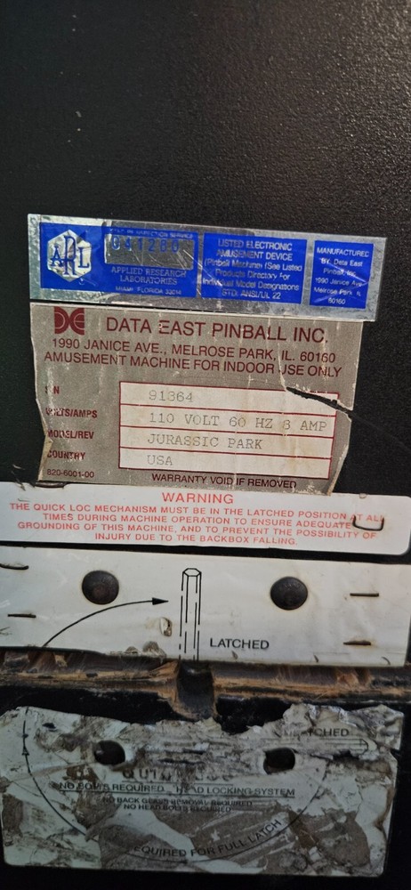 JURASSIC PARK Pinball Machine - Data East 1993 - 2434