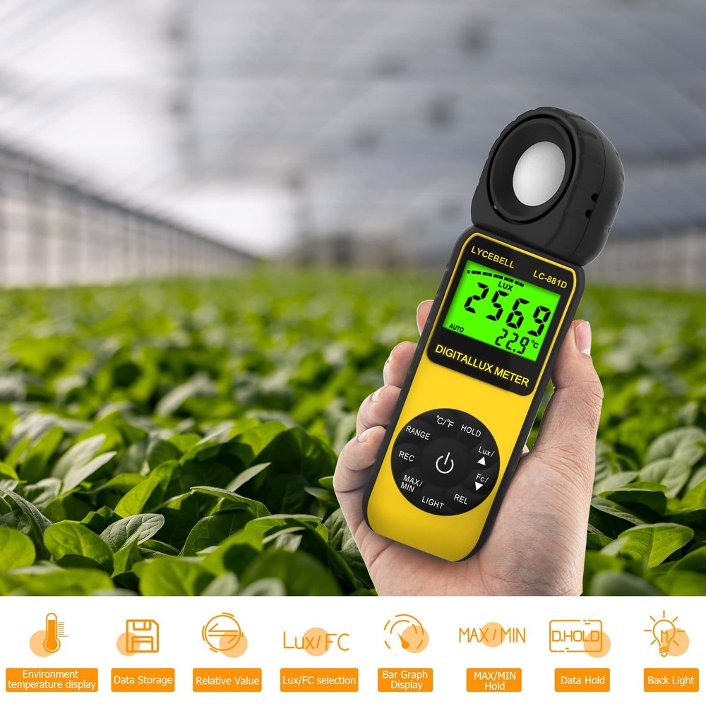 LYCEBELL Digital Illuminance Light Meter, LC-881D Luxmeter Range up