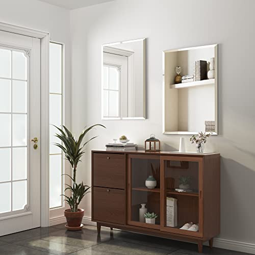 KOHROS BATHROOM MIRROR RECTANGLE BEVELED FRAMELESS WALL MIRROR - SILVER