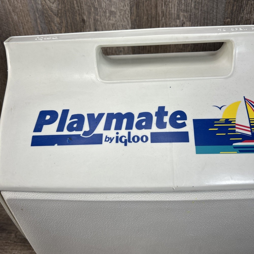 Vintage Rare Blue & White Playmate Cooler By Igloo With Push Button Open