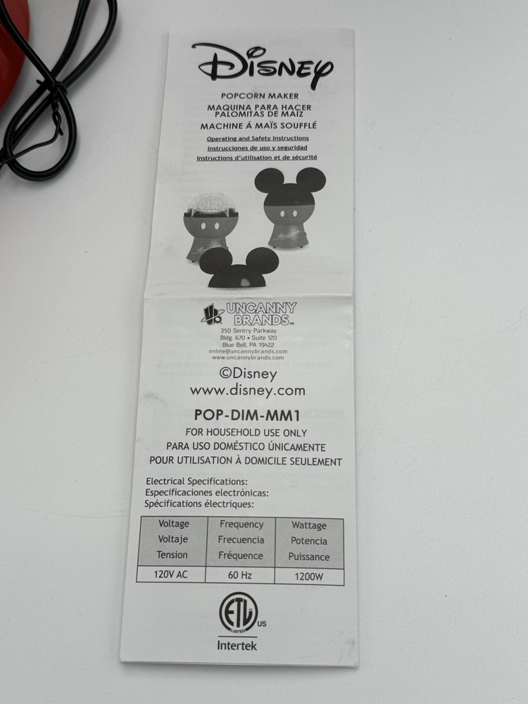 Uncanny Brands Disney Mickey Mouse Popcorn Maker