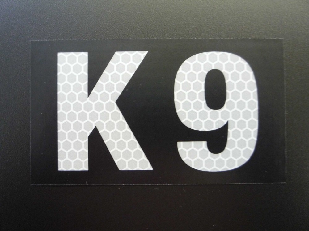 K9 REFLECTIVE SOLAS ON CARBON BLACK 3.5"X2" SCREEN PRINTED SOLAS STICKER DECAL