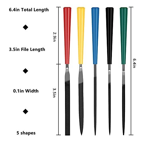 5pcs Mini Needle File Set with Synthetic Leather Case, Includes Flat, Square,