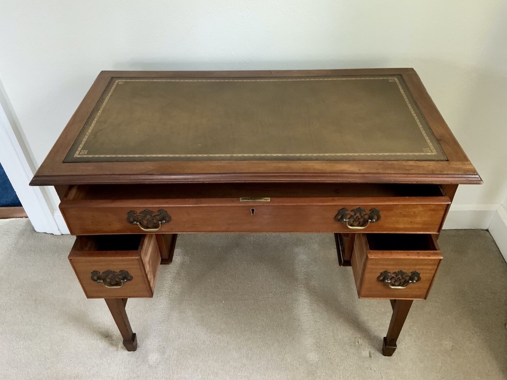 Vintage Georgian Walnut Writing Table With Tooled Leather Top