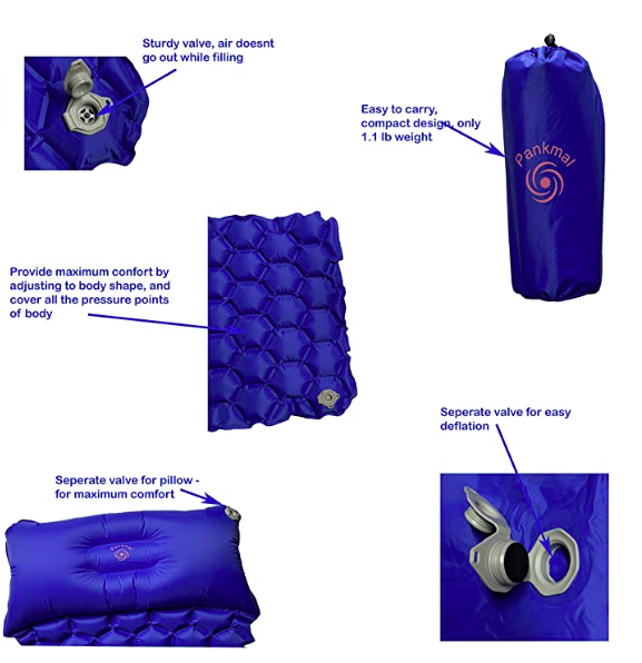 Sleeping Pad, Mat, Compact, double valve for camping blue Ultra Light