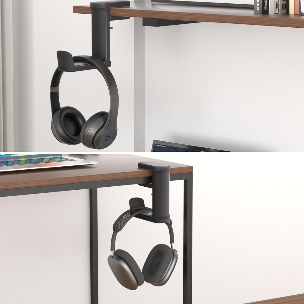 Clamp On Headphone Holder Under Desk Gaming Headset Hook Rotating Mount Black