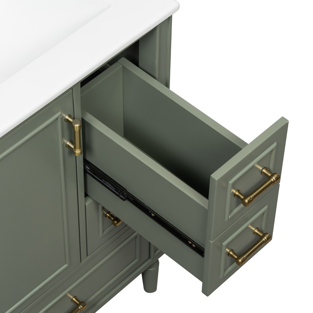 24" Modern Bathroom Vanity w/ Ceramic Sink, Soft-Close Door & 3 Drawers