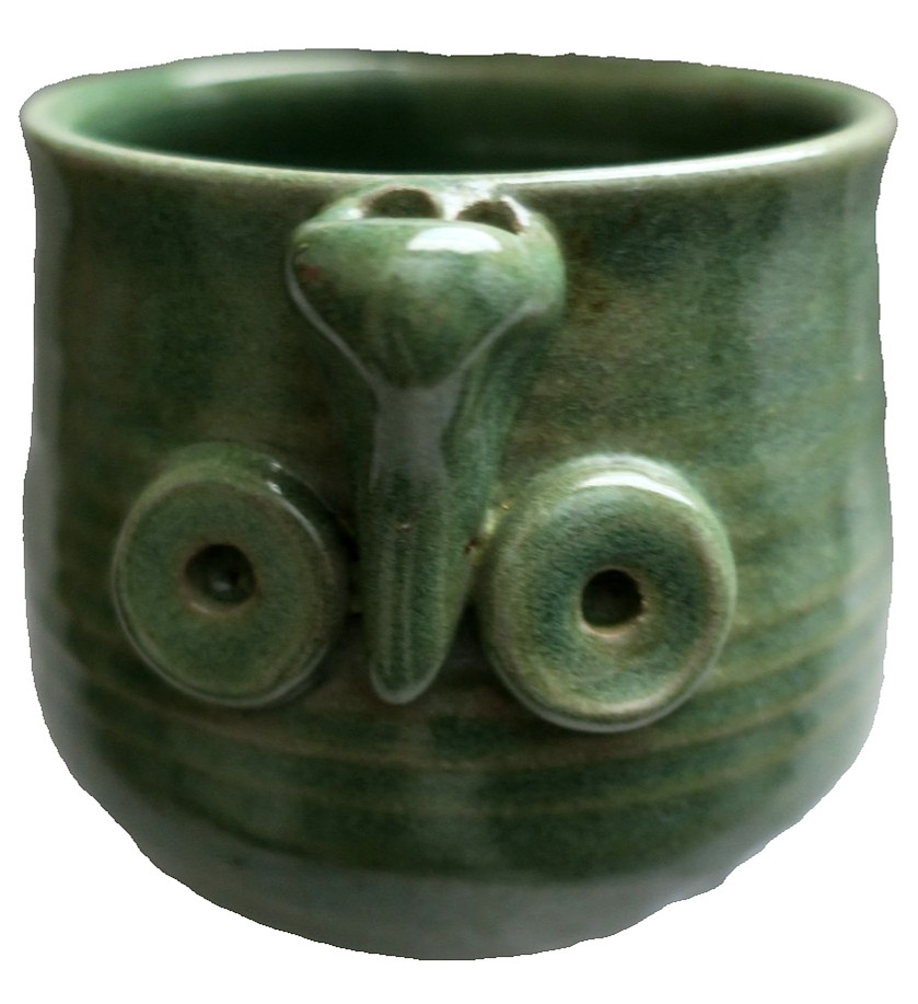 Mudworks Upside Down Crazy Face Green Art Pottery Planter 4" Tall