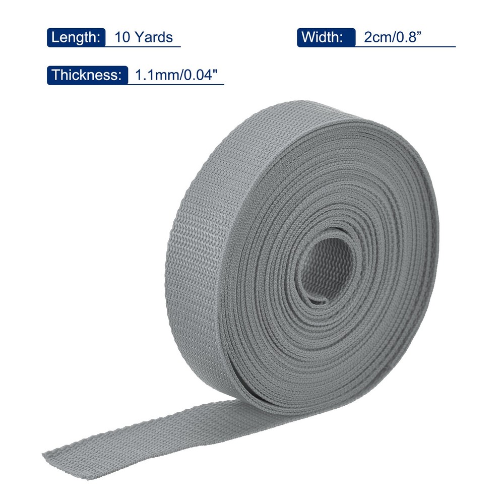 Lightweight Polypropylene Webbing Strap 0.8" 10 Yard Backpack Grey