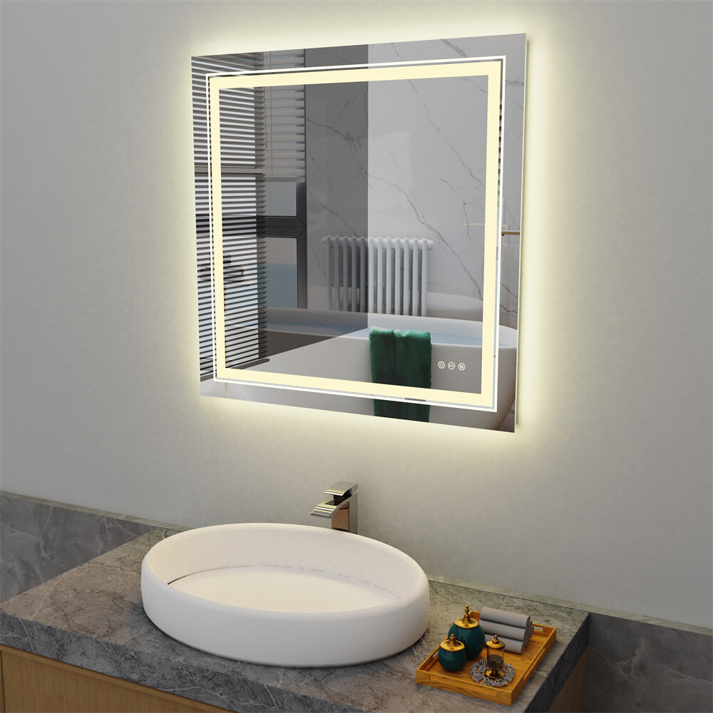 32x32" Square Led Bathroom Mirror Frameless Defogger Memory Touch Wall Mirror L