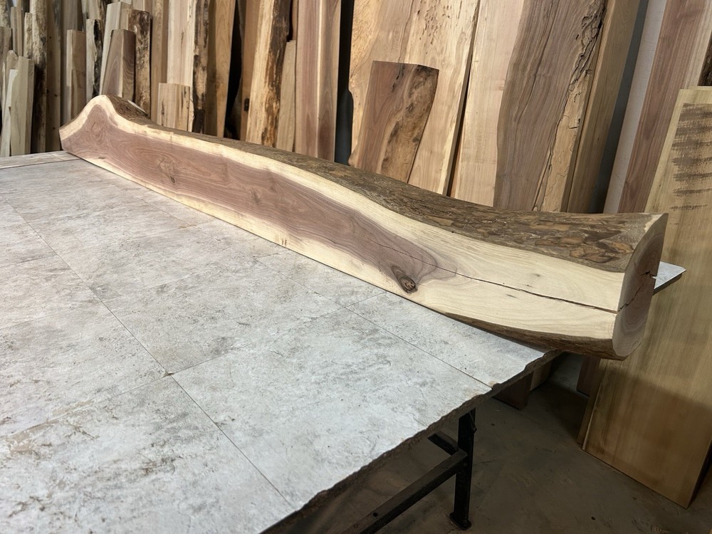 Figured Walnut Mantel/Fireplace Mantel Shelf/Solid Wood/Live Edge Walnut Shelf