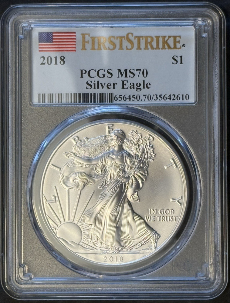 2018  Silver Eagle  PCGS MS70  FIRST STRIKE  (Flag Label)