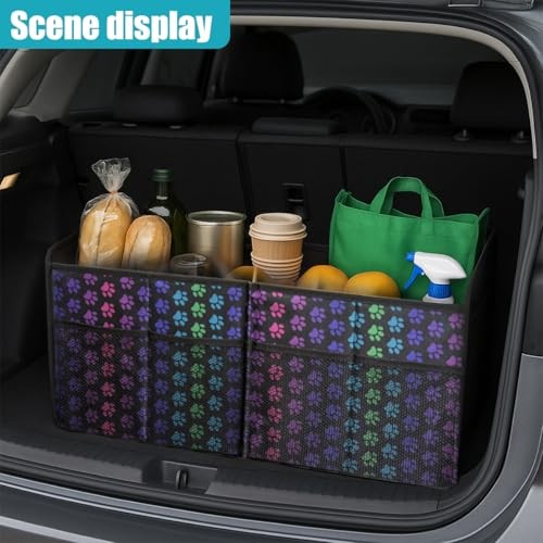 Car Trunk Organizer, Collapsible Multi-Compartment Auto Storage Box with Black