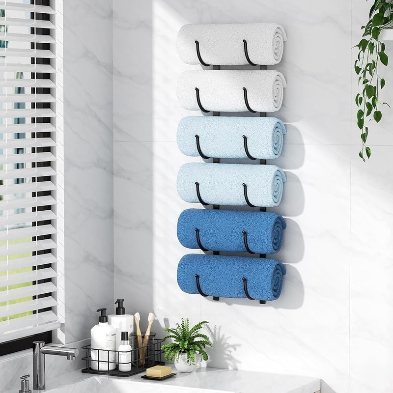 Wall Mounted Towel Rack Customizable Width Space Saving Towel Organizer Bathroom