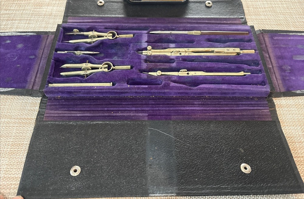 Vintage Drafting Tool Set Compass Germany Dividers Ruling Pen Case Incomplete