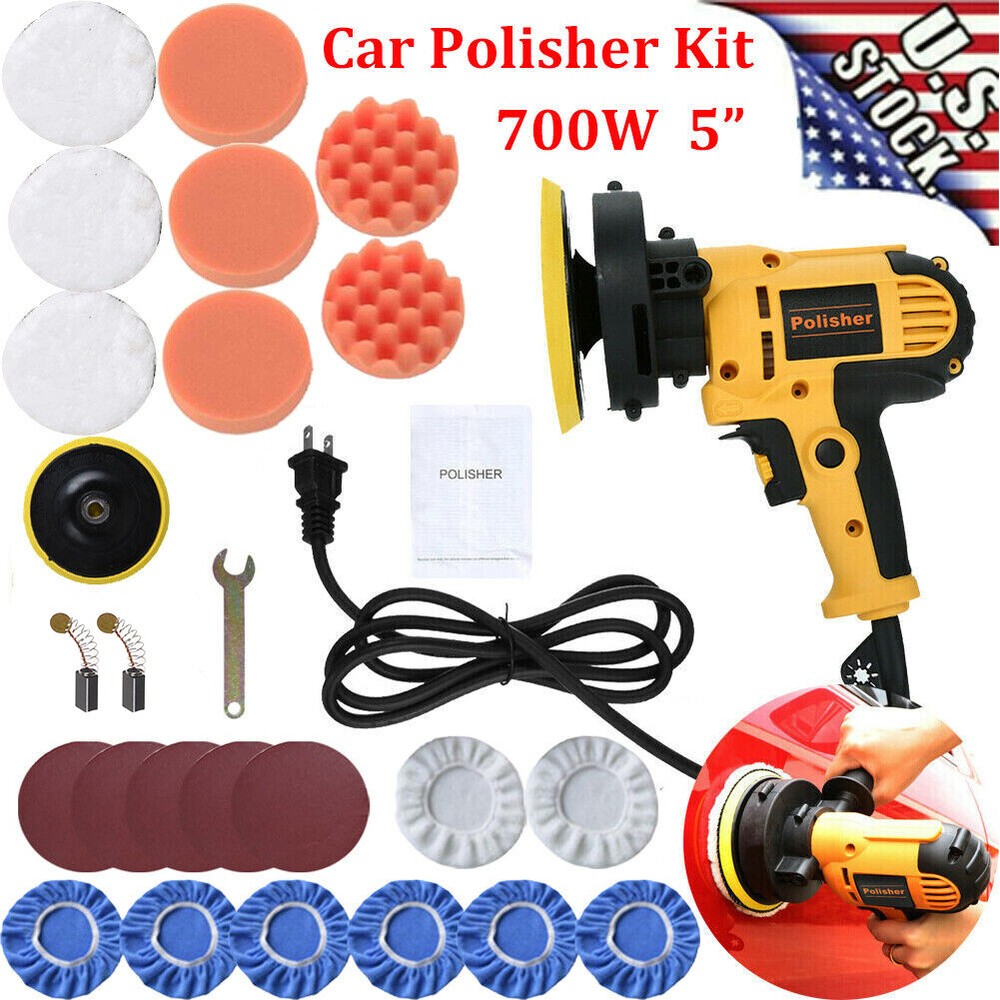 Car Polisher Buffer Sander 700W Auto Polishing Machine + 5" Pad Bonnet Kit Set