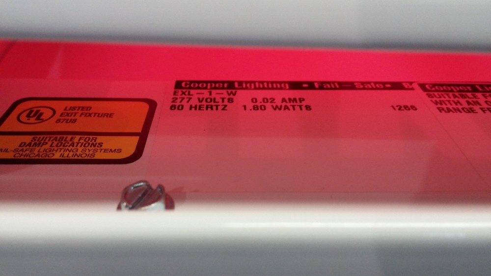 COOPER LIGHTING FAIL SAFE LIGHTING EX-L-1-RW-277-WHT LED EXIT LIGHT #A35