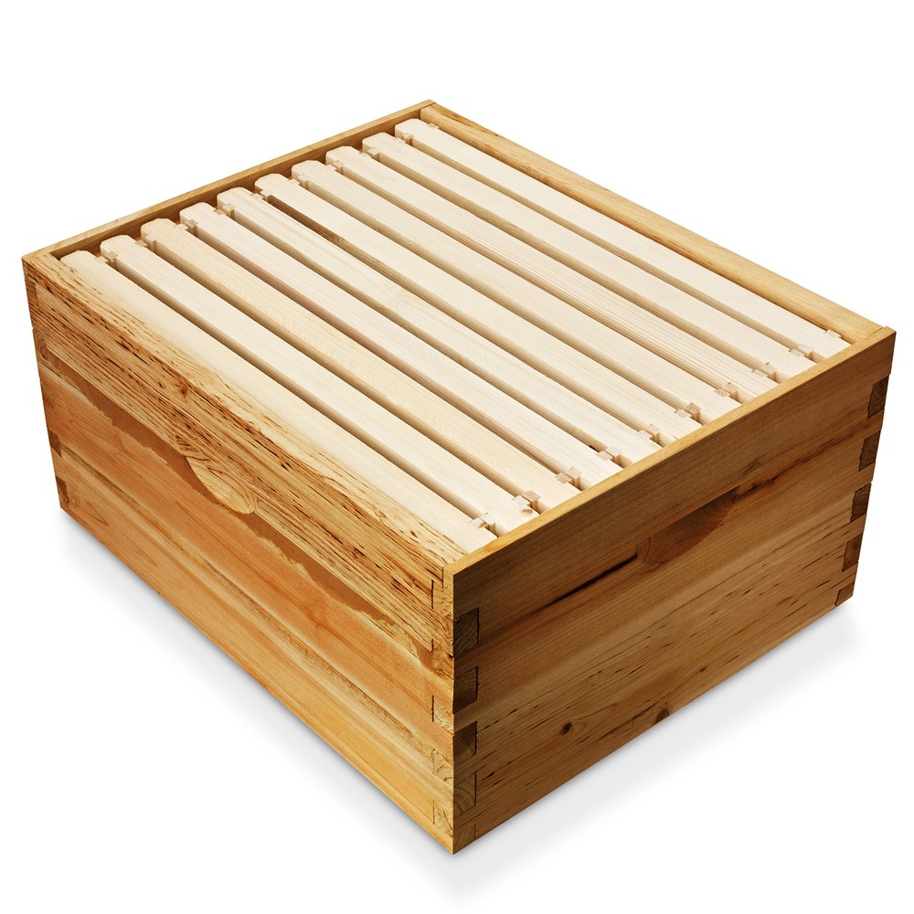 100% Beeswax Beehive 10 Frame Add-On Super, 10 Deep Frames Langstroth Beekeeping