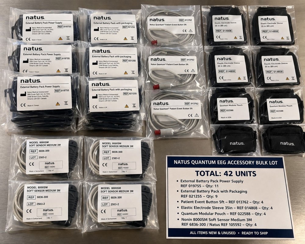 Natus Quantum EEG Accessory Bundle – Battery Packs, Event Buttons, Sleeves,...