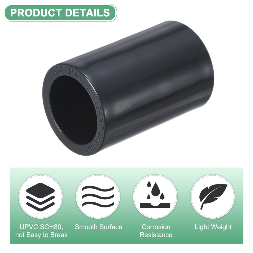 6-Pack UPVC Pipe Coupling Adapter, 3/4" Straight Coupling Adapter Connector Grey