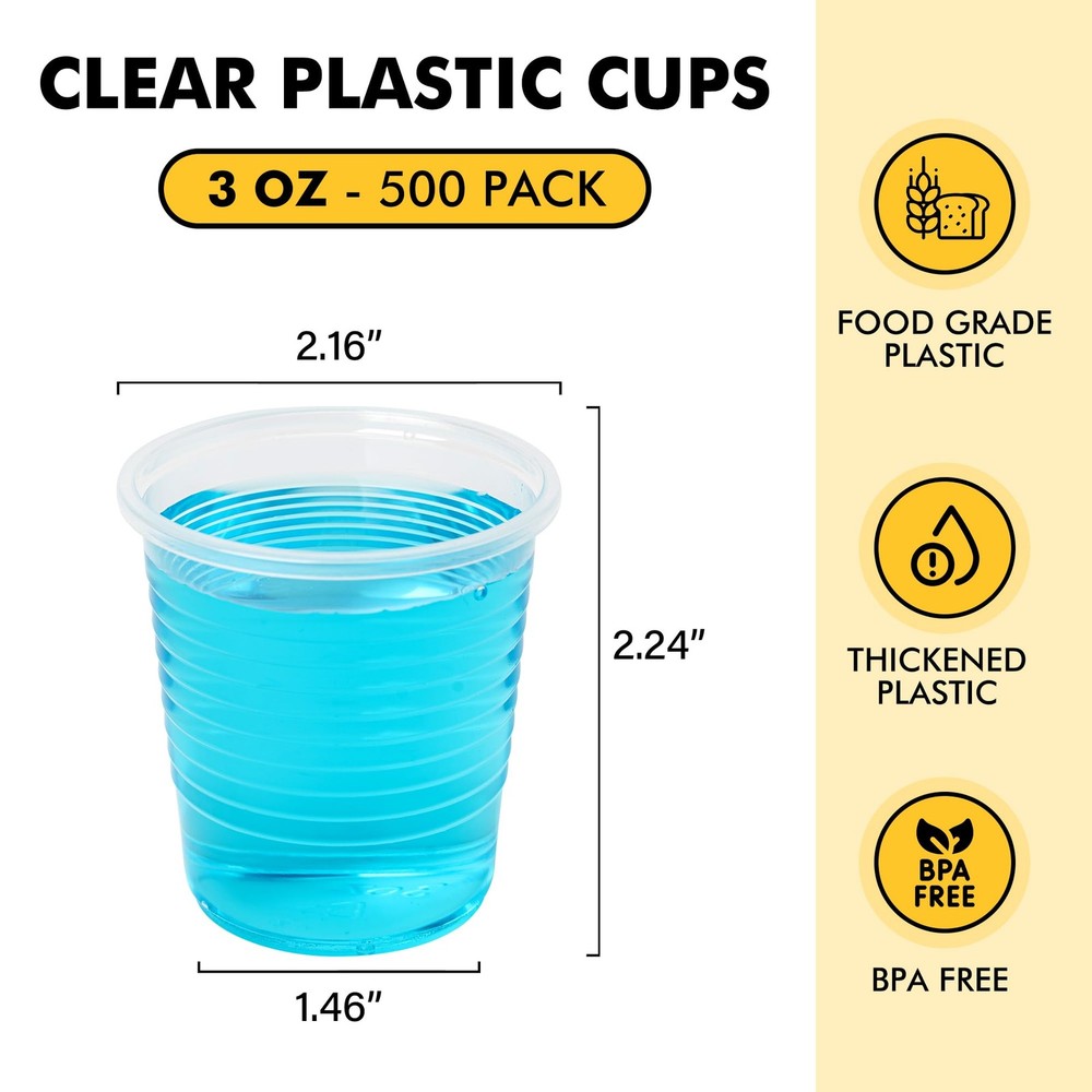 RACETOP 100 Pack 3 oz Plastic Cups, Clear Disposable Plastic Cups Bulk, Cold