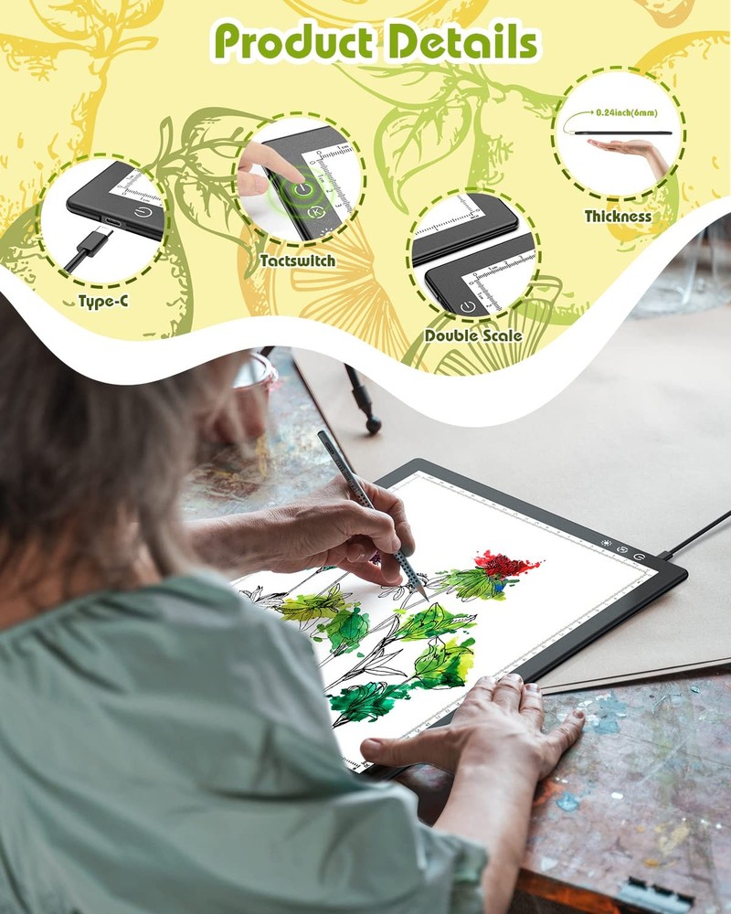 A4 LED Light Box Adjustable Light Table Board Tracing Light for Drawing