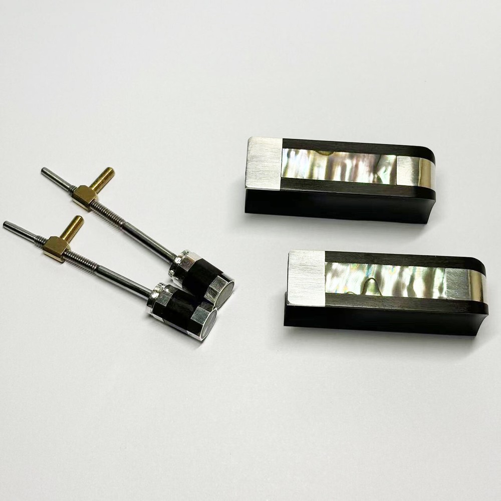 2 Sets 4/4 Cello Bow Ebony Frog Blank without Eyes Inlaid Silver Fitting Button