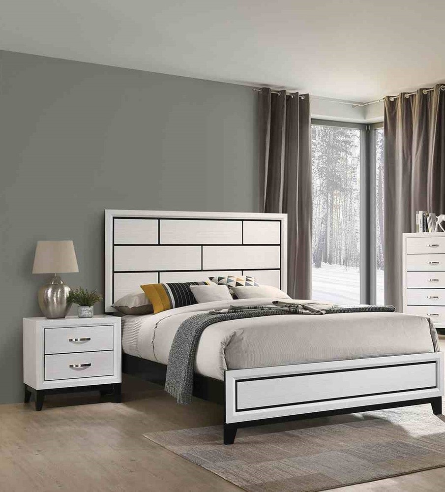 Contemporary Style Full Size 6pc Bed Set Panel HB Two Tone Design Gray Finish