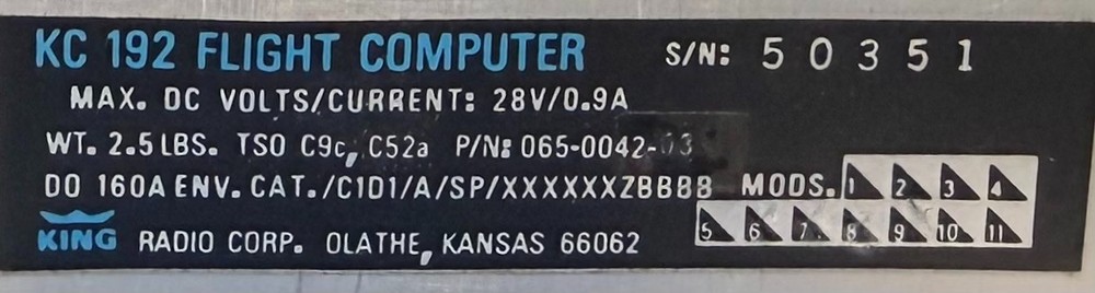 Flight Computer KC192 065-0042-03 Removed Working
