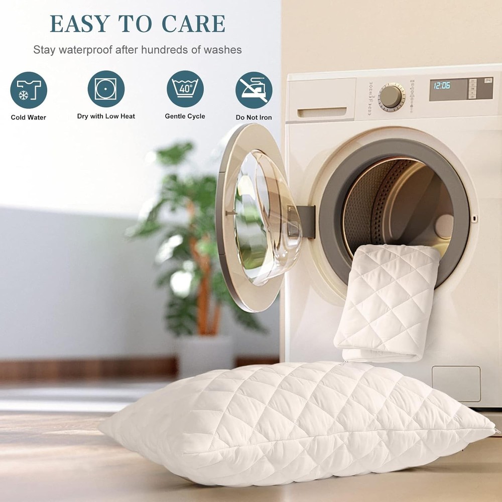2 Pack Waterproof Pillow Protector Quilted Queen Size(21"X30")