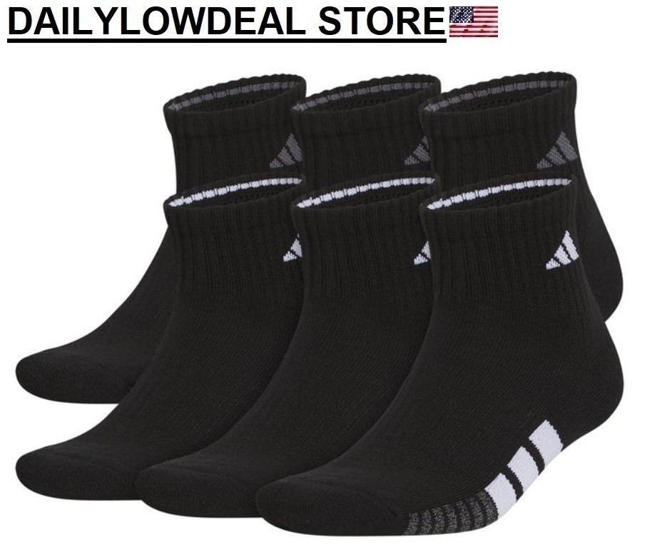 6 PAIR Adidas Men's Quarter Sock, CLIMACOOL, Arch Compression, Full cushioned