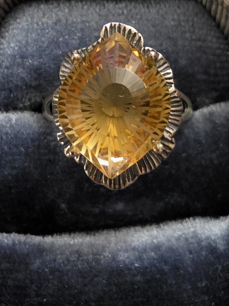 925 Silver Citrine Adjustable Ring